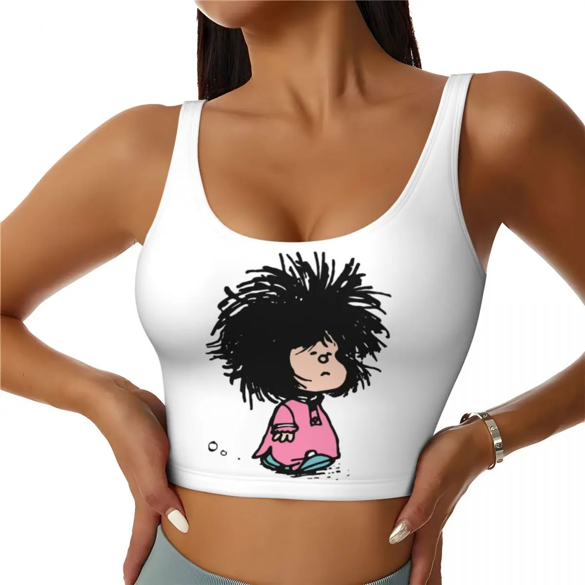 Custom Humor Manga Mafalda Sports Bra Women's Quino Argentina Cartoon High Impact Workout Yoga Crop Top