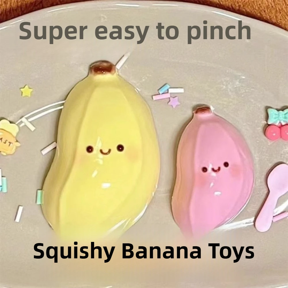 Taba Squishy Banana Squeeze Toy - Cute Stress Relief Fidget Sensory Toys for Kids Adults Soft Fake Food Prank Gift for Birthday - view 2