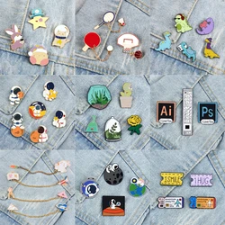 3-6pcs Cartoon Brooch Sets Cute Animal Dinosaur Cats Tickets Pin Sports Ball Plant Potted Astronaut PS Toolbar Bag Badge Jewelry
