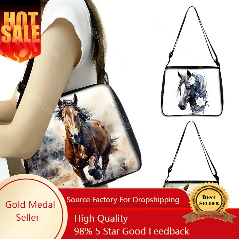 Elegent Animal Horse Handbags Fashion Canvas Shoulder Bag Women Messenger Bag Girls Travel Bags Ladies Cross Bags