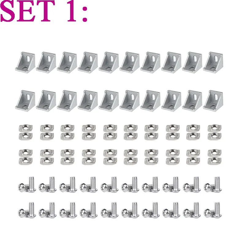 100PCS 1515 Aluminum Profile Connector Set: 20pcs 15 Series Corner Bracket+40pcs 15 M4 T-slot Nuts+40pcs M4x6mm Hex Socket Cap