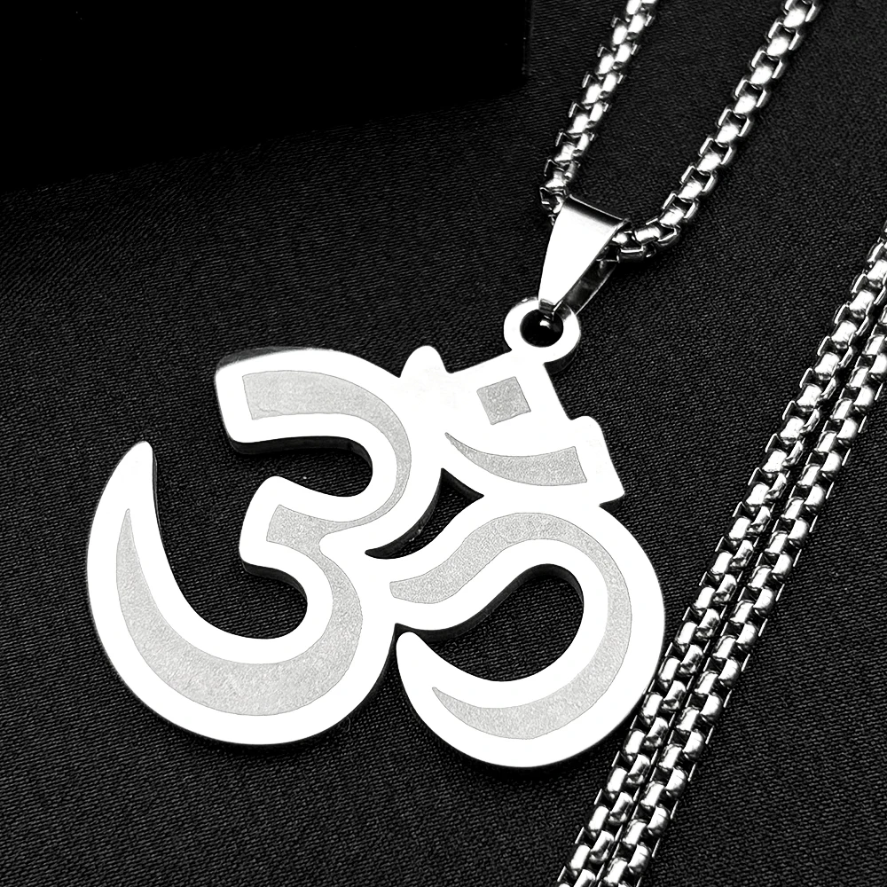 Edelstahl Yoga Om Symbol Anhänger Halskette für Damen und Herren Goldfarben Religion Hinduismus Buddhismus Zeichen Kette Heilschmuck Geschenk