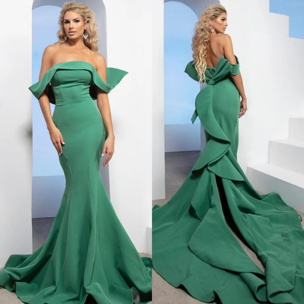 

Customized Jersey Ruffle Pleat Off-the-shoulder Mermaid Floor-length Bespoke Occasion Elegant Party Dresses Formal Evening