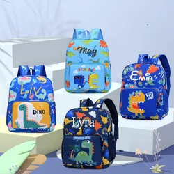 Bolso con nombre personalizado para niños, Mochila de tela Oxford con patrón de dinosaurio de dibujos animados, bolsa de libros para bebés, guardería, nuevo