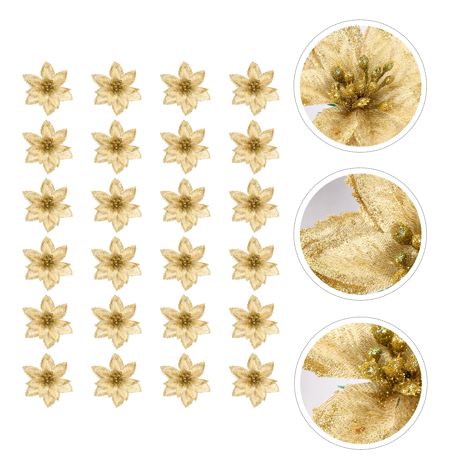 

24pcs Glittering Christmas Tree Decorative Flowers Xmas Artificial Flower Festival Party Photo Props Craft Decoration