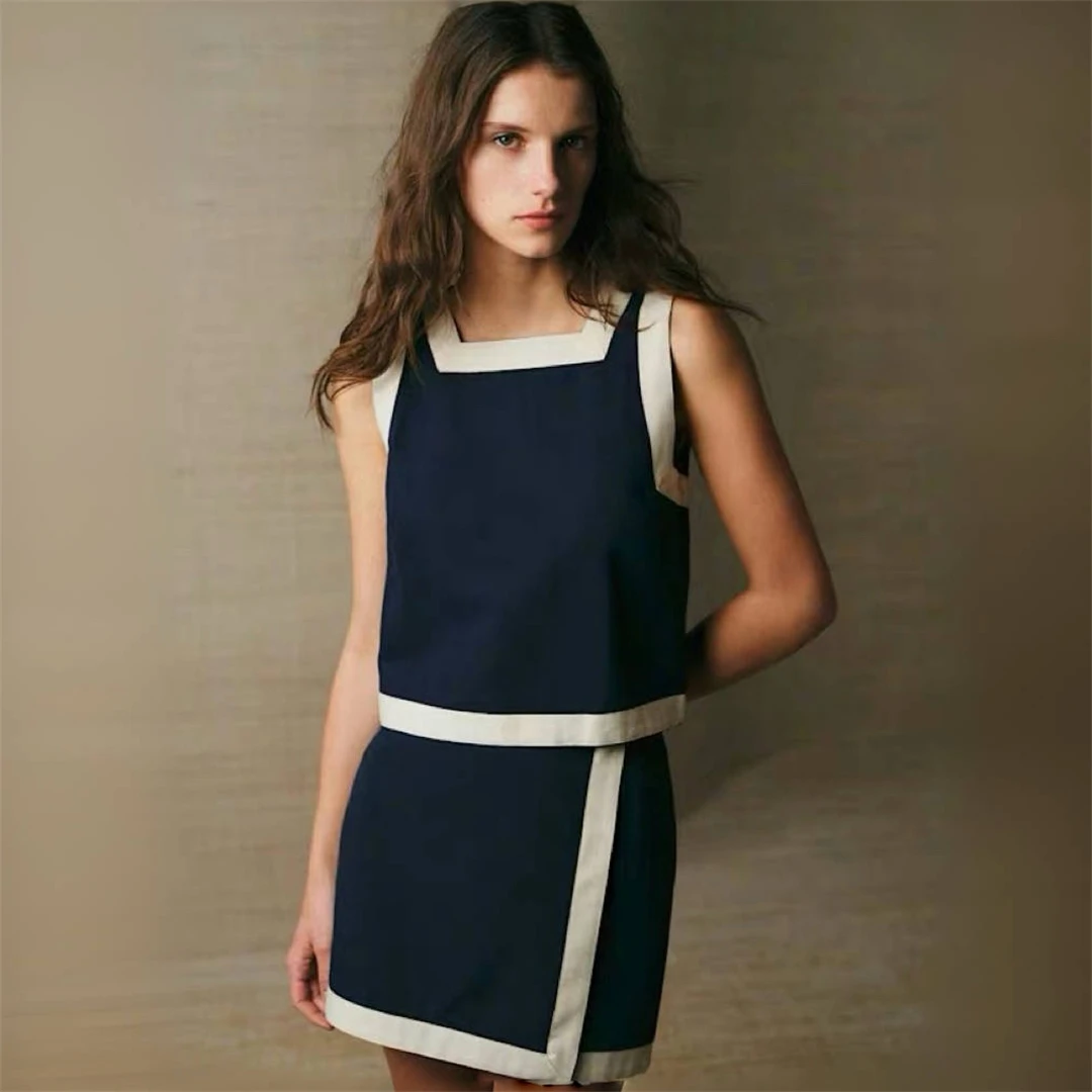 

Paris Seza Simple Color Matching Vest Skirt Set Women's Cotton Breathable H-Shape Short Style Two-Piece Suite Spring Collection