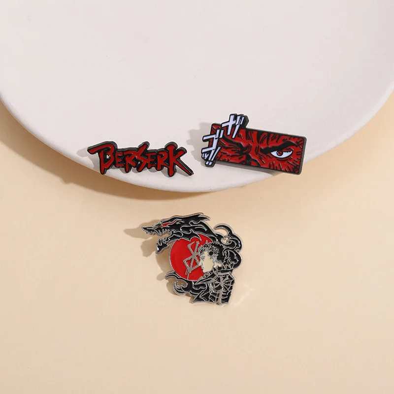 3 unids/set Anime Berserk personaje esmalte broche creativo divertido solapa Pin mochila sombrero placa de Metal joyería de moda regalo para un amigo