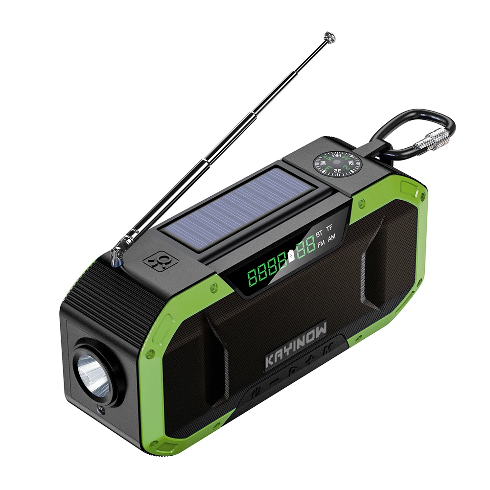 Multifunctional Hand Crank Solar Radio AM/FM Emergency Radio Bluetooth-Compatible Speaker LED Flashlight 5000mAh Power Bank
