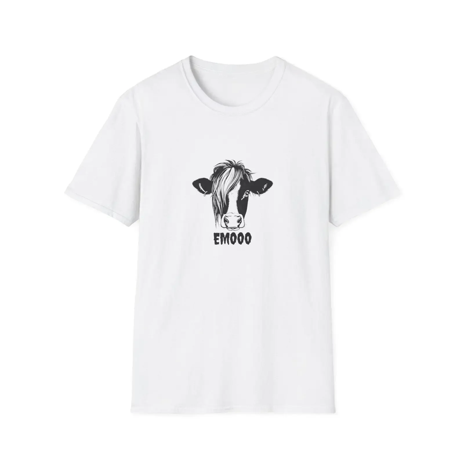 Emo Cow T Shirt Hand Drawn Farm Animal Portrait vintage Washed Unisex Top For Everyday Wear Stretched Breathable Stylish Casual
