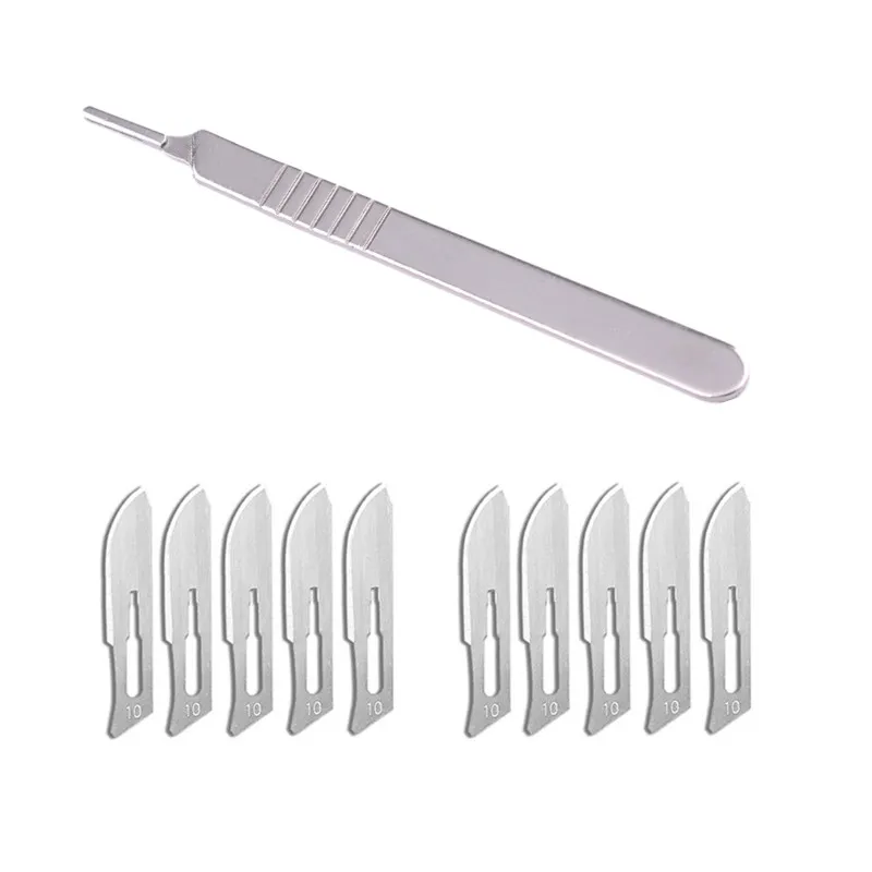 10 lame per bisturi chirurgici in acciaio al carbonio NO.10 + 1 pezzo 3 #   Manico bisturi utensile da taglio fai da te riparazione PCB coltello chirurgico per animali