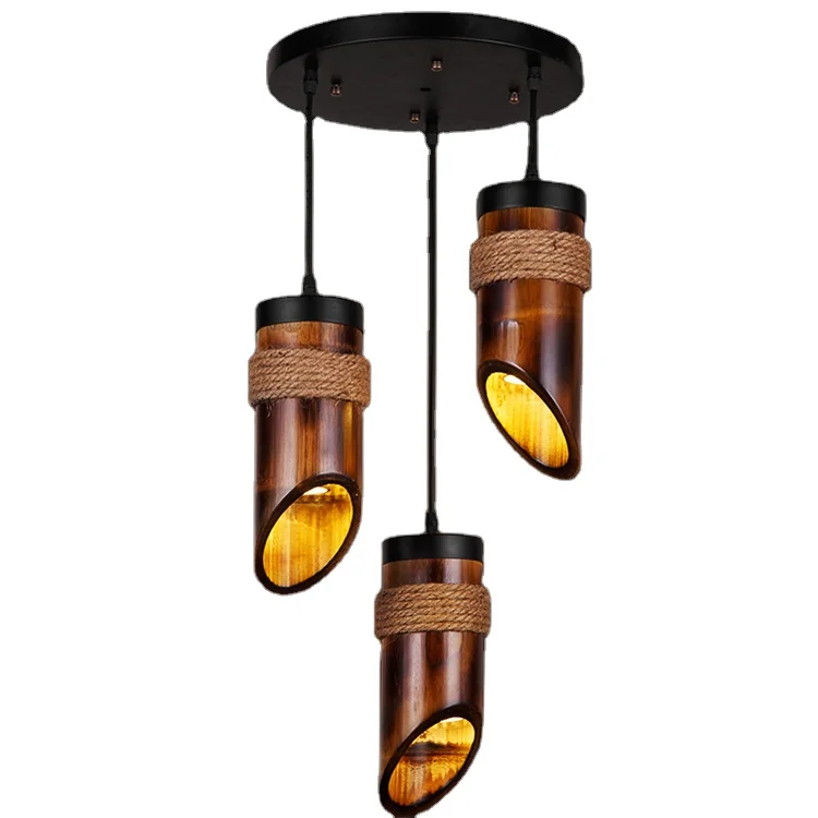 American Retro Single Head Chandelier Bar Restaurant Hemp Rope Bamboo Nostalgic Personality Creative Lamps