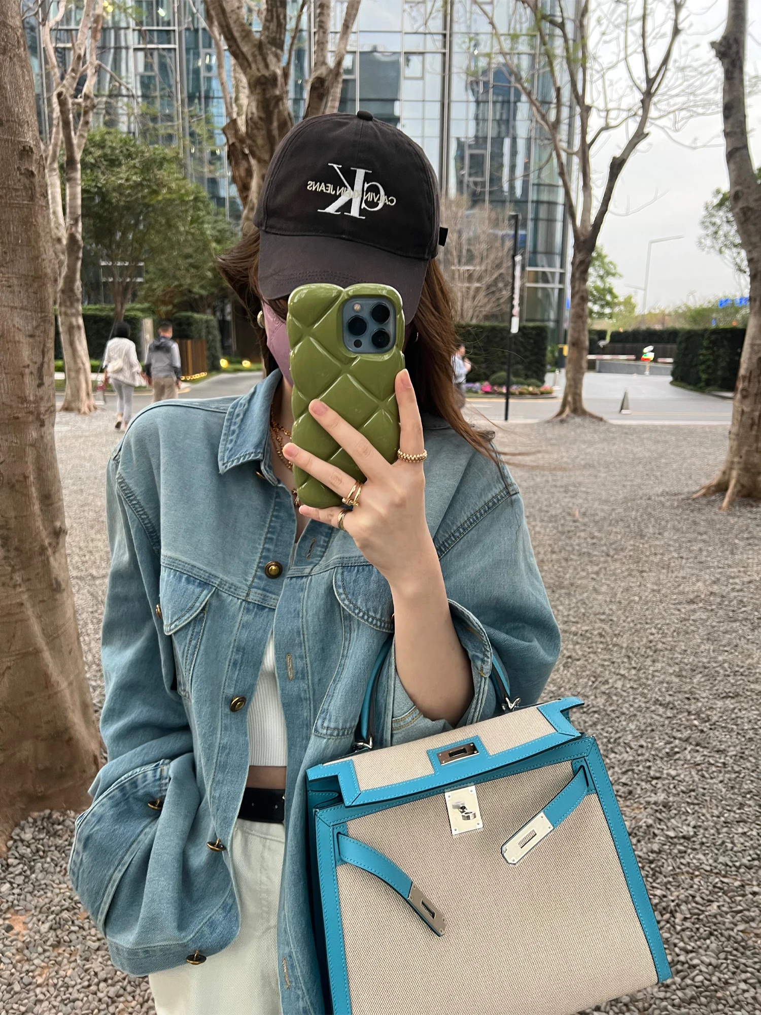 

Lilylikes Hong Kong Sle Heavy Du Waed Denim Loose Women's irt Faionable Gold Bule Wide ape Long Sve Spring S...