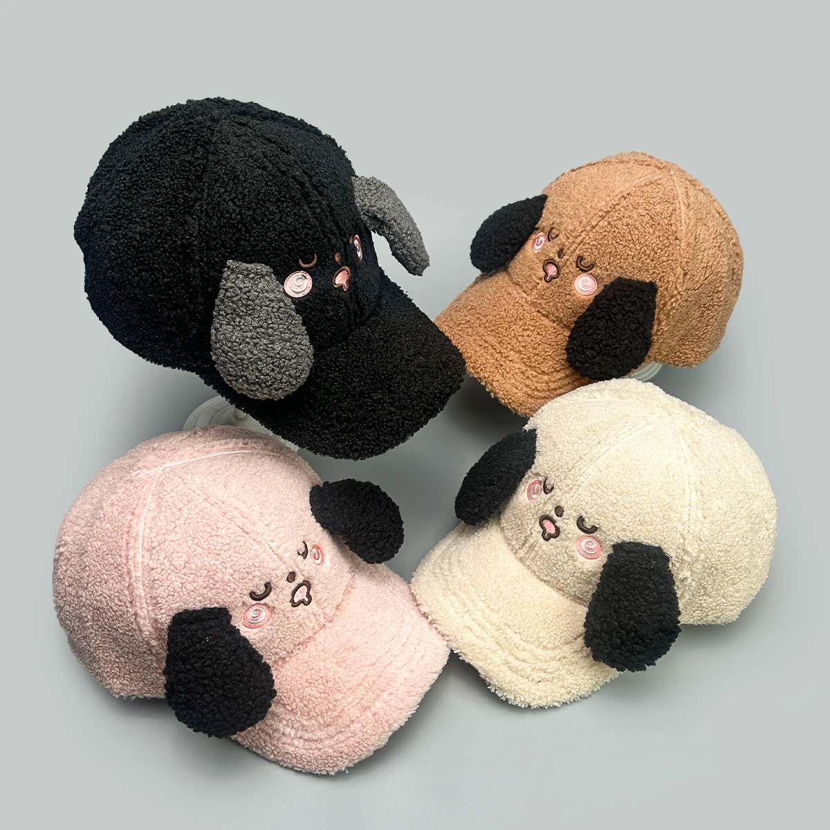 

Love Puppy Ears Embroidery Plaid Baseball Hats New Women Sunshade Color Block Warm Cute Versatile Cartoon Fashion Peaked Caps