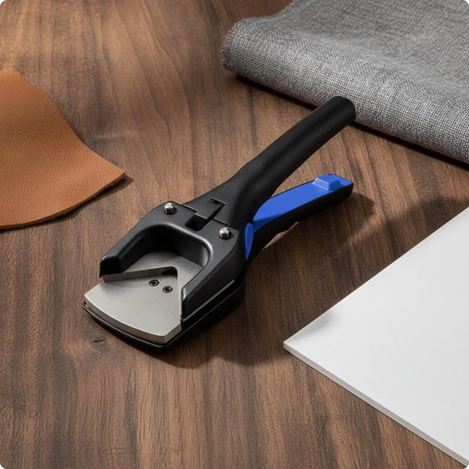 Manual Corner Cutting Tool for Custom Stickers and Cards with Durable Steel Head and Ergonomic Black Handle with Blue Sleeve