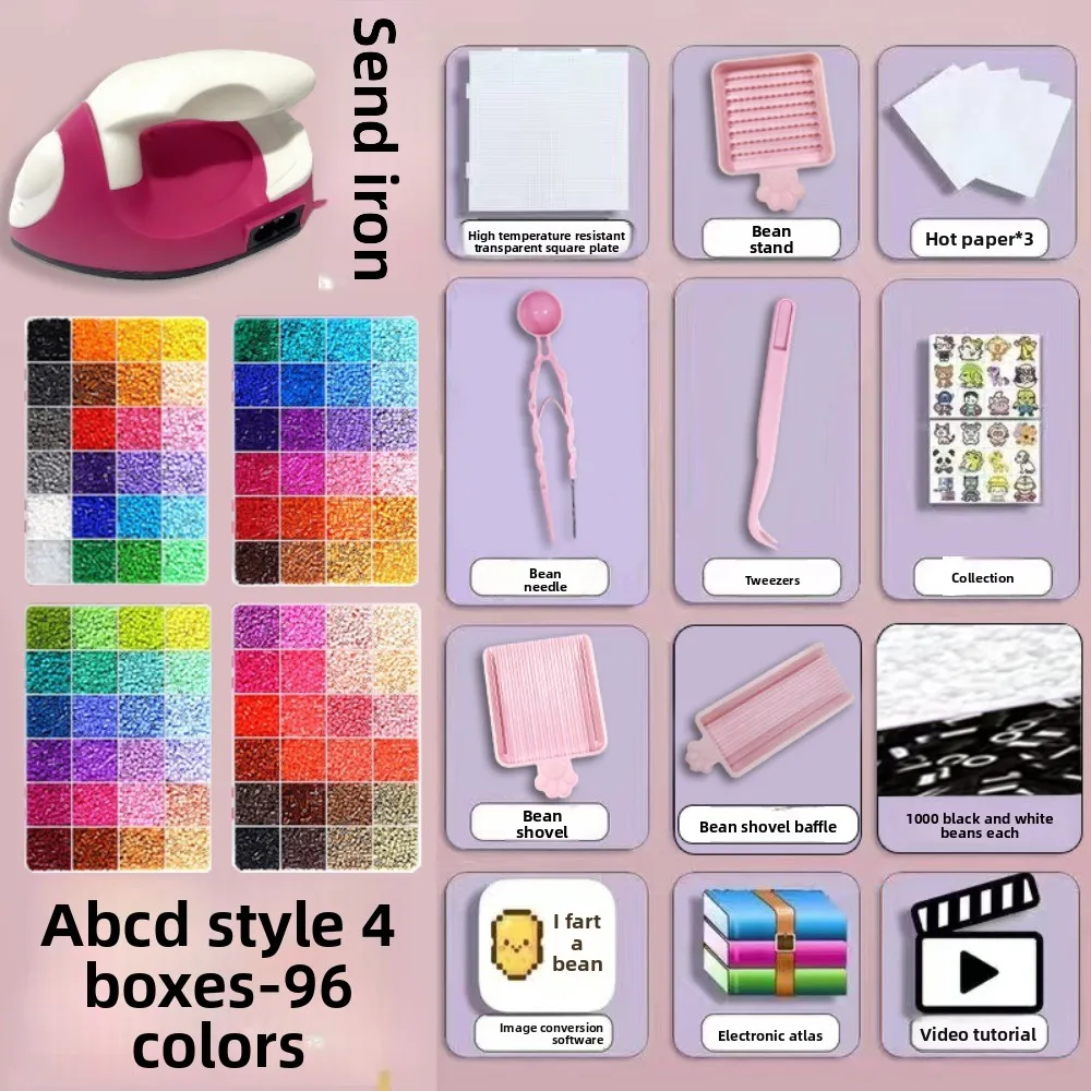 Kolorowy zestaw do tworzenia ozdób z koralików, papier do naprasowywania, zestaw do rękodzieła z koralikami, pudełko do przechowywania, arkusze do tablic dziurkowanych, zestaw zabawek do rękodzieła.