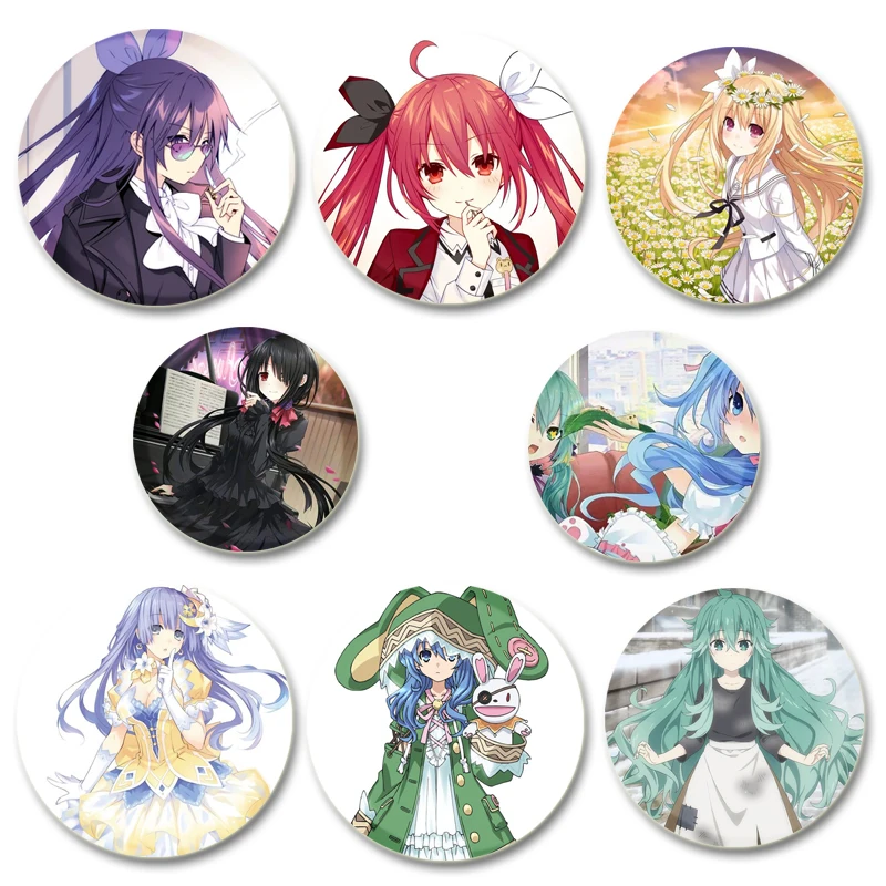 Anime Date A Live Cartoon Style Badge Funny Brooches on Backpack Clothes Handmade Round Enamel Pins for Jewelry Gift Accessory