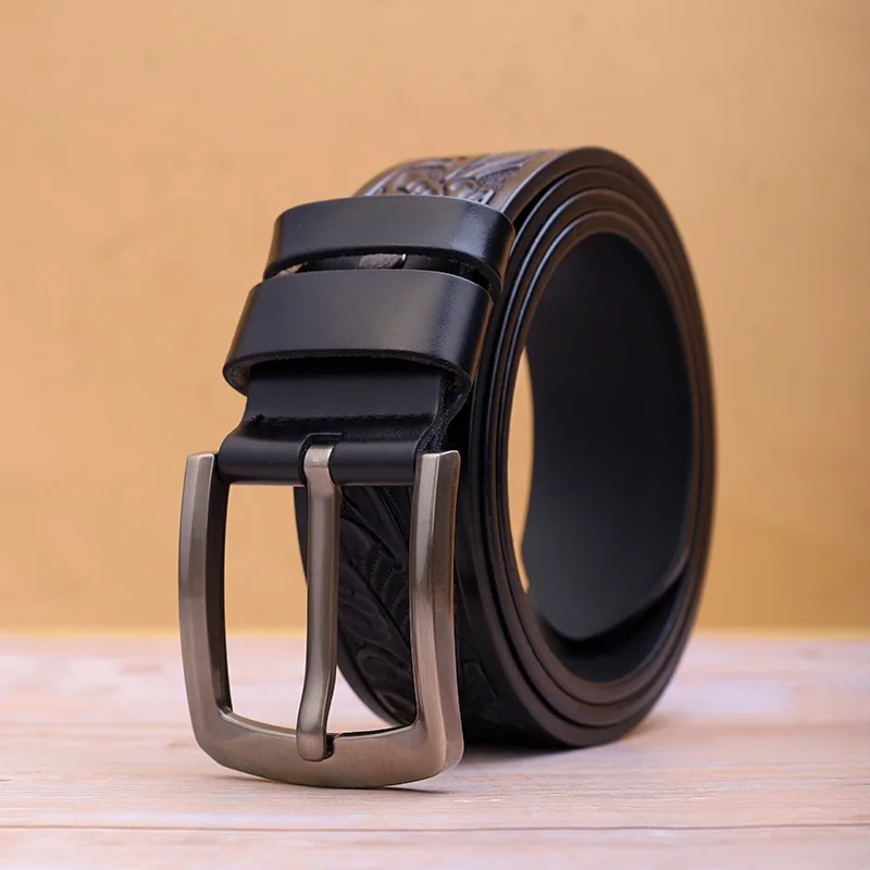 حزام جلد منقوش على الموضة للرجال بإبزيم حديث مناسب للجينز وإكسسوارات الاتجاه اليومي وحزام خصر مضغوط عتيق #5