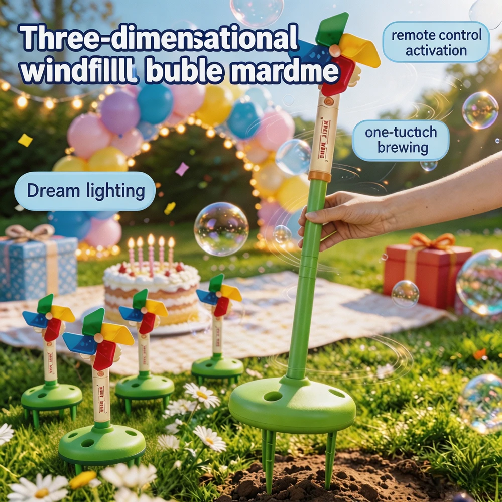 Vertical Rotating Windmill Bubble Blower Machine Large Capacity Electric Bubble Toy Auto Blow Bubbles for Outdoor Summer Party