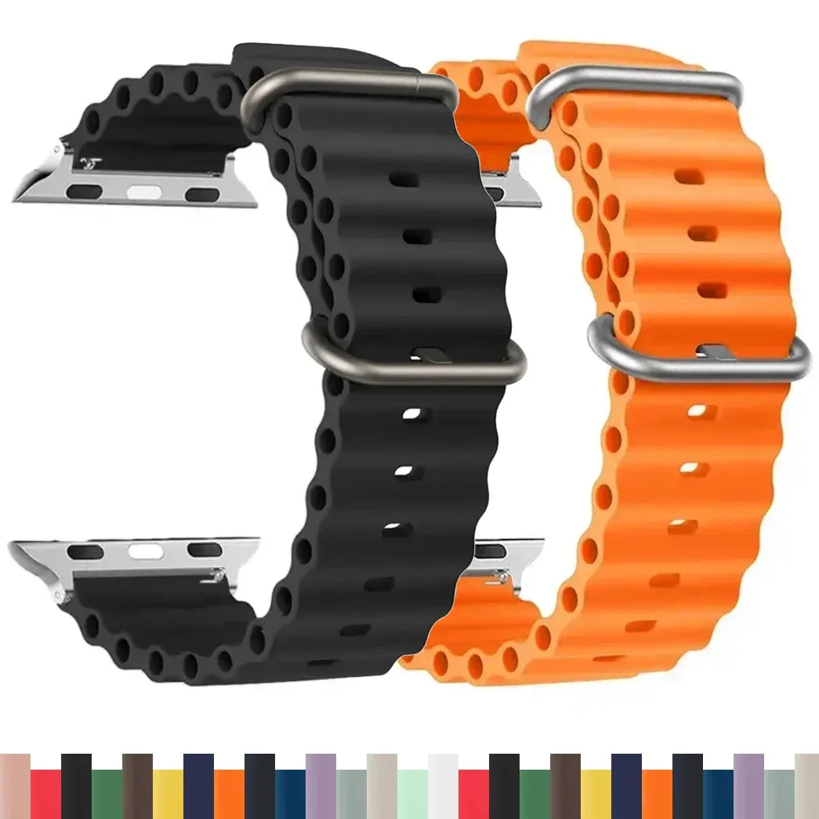 Silicone Ocean strap for Apple watch band Ultra Series 10 SE iwatch 46mm 42mm 45mm 49mm 38mm 40mm 41mm correas 49 44 45 mm bands