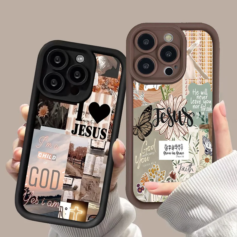 

Jesus Collage Pattern Thick Shockproof Phone Case For iPhone 16 Pro Max 15 14 13 12 11 Pro X XR XS Max 7 8 Plus SE2 Soft Cover