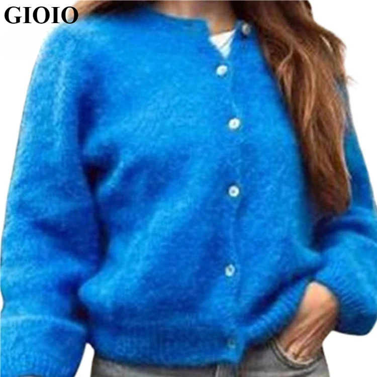 GIOIO Women Fashion Cardigan Classical Solid Color Long Sleeve Sweater Button-Down Fall Casual Loose Soft Knit Coat