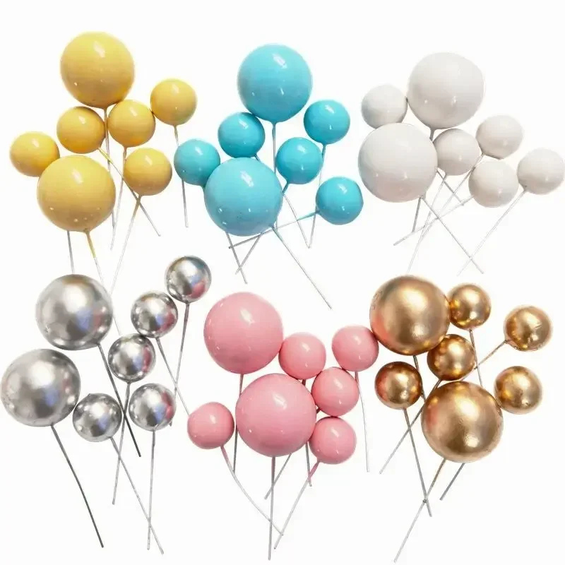 20Pcs Balls Cake Toppers Metal Silver Gold 2-4cm Different Size Colorful Balls Cake Toppers for Brithday Wedding Christmas Decor