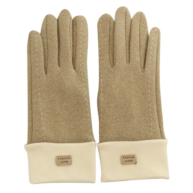 Touch screen caldo invernale da donna più ispessimento interno in velluto Guanti antivento da ciclismo e da guida semplici e alla moda in tinta unita