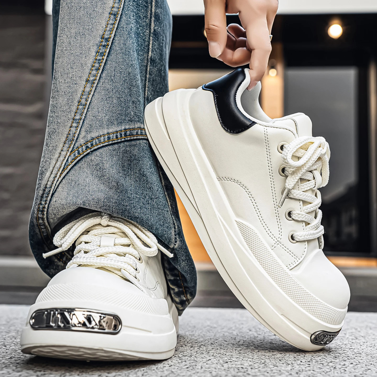 

2026 Spring Men's Chunky Toe Derby Shoes | Platform Height Boost Non-Slip Wear-Resistant Versatile Casual Skate Shoes