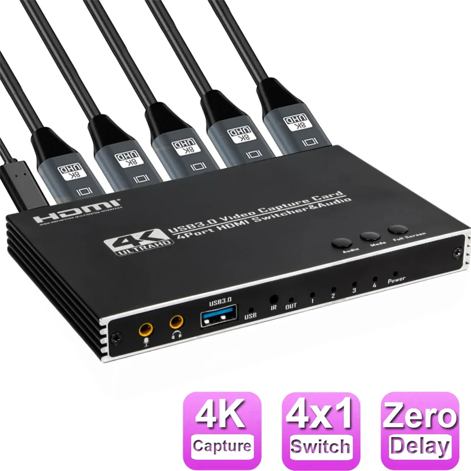 4 in 1 Out Quad Screen Cutting   Video Capture Card 4 Port   Switch USB 3.0 Game Caputre Multi-Channel Live Streaming