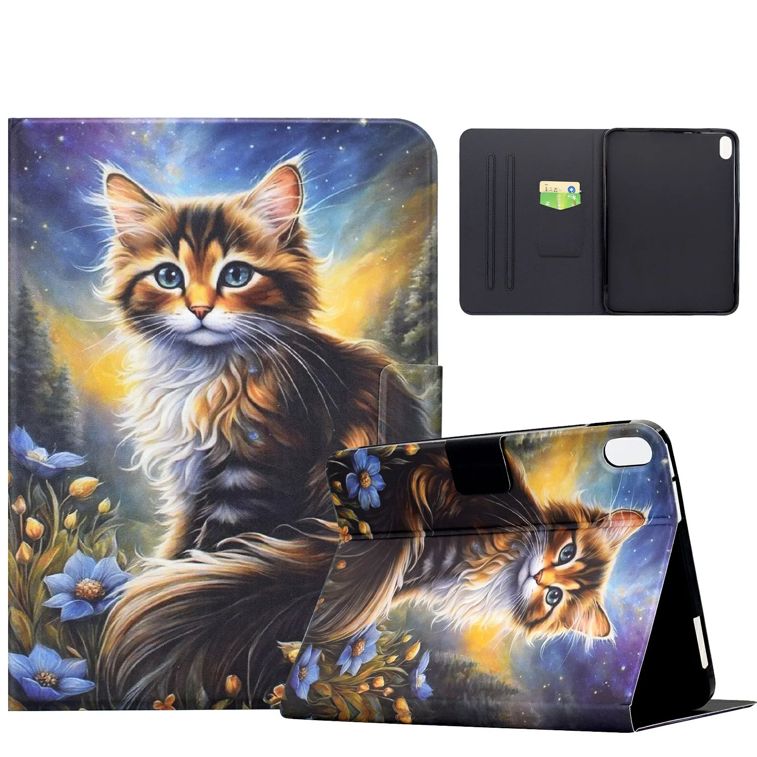For iPad mini (2024) / (2021) Case Pattern Printing Stand Leather Tablet Cover with Card Slots - Starry Night Cat