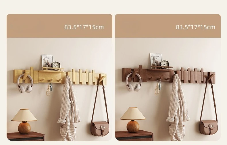 Klavierförmiger Kleiderbügel, Wandhaken, zusammenklappbar, aus massivem Holz, multifunktionaler Kleiderbügel für Eingangstüren – Detail 9