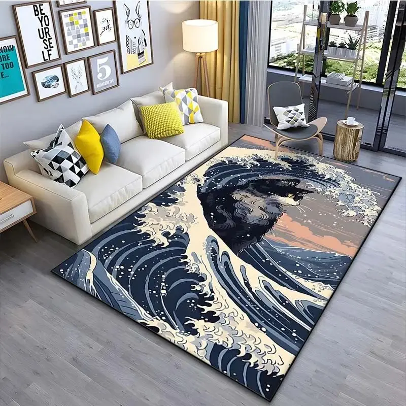 VIKAMA Japanese Japanese Style Ukiyo-e Entrance Hall Carpet Kanagawa Surf Balcony Kitchen Living Room Bedroom Floor Mat view 4