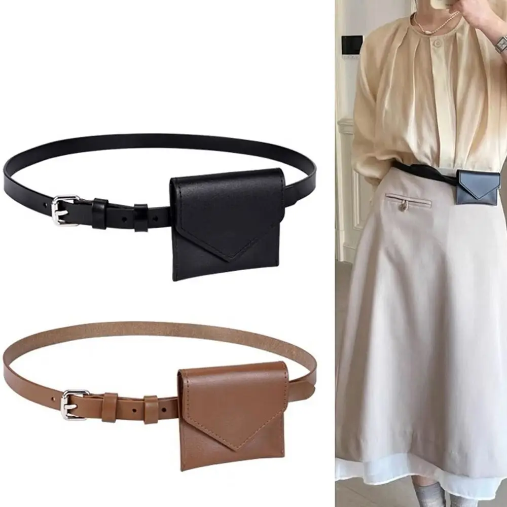 

Elegant Korean Style Women Waist Bag PU Card Pocket Belt Envelope Waist Bag Clutch Bag Solid Color Small Card Bag Outdoor