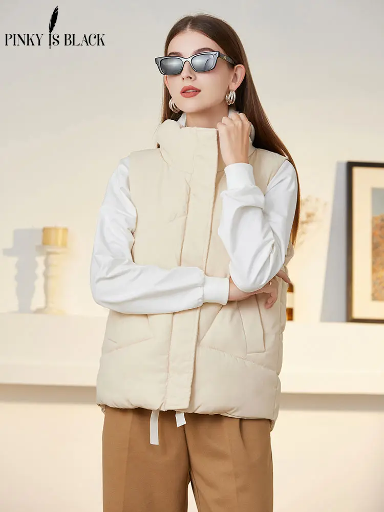

PinkyIsBlack Stand Collar Women Winter Vest Jacket 2023 New Short Vest Cotton Padded Sleeveless Down Cotton Waistcoat Female