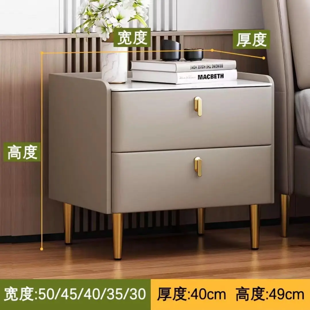 Solid wood Italian bedside table Light luxury rock slab locker Modern simple home storage cabinet