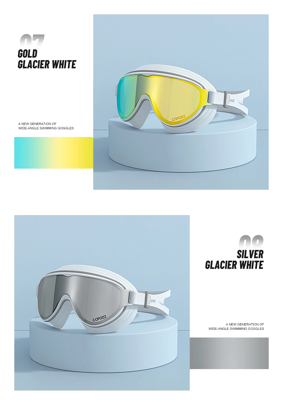 COPOZZ Neue Schwimmbrille für Erwachsene mit großem Rahmen, professionelle Beschichtung, langlebig, Anti-Beschlag-Komfortbrille, Schwimmbrille für Männer und Frauen – Detail 13