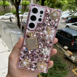 Bling Rhinestone Cute 3D Pearl Flower Soft TPU Phone Cover for Samsung Galaxy S25 S24 Ultra S23 Plus S22 S21 Case