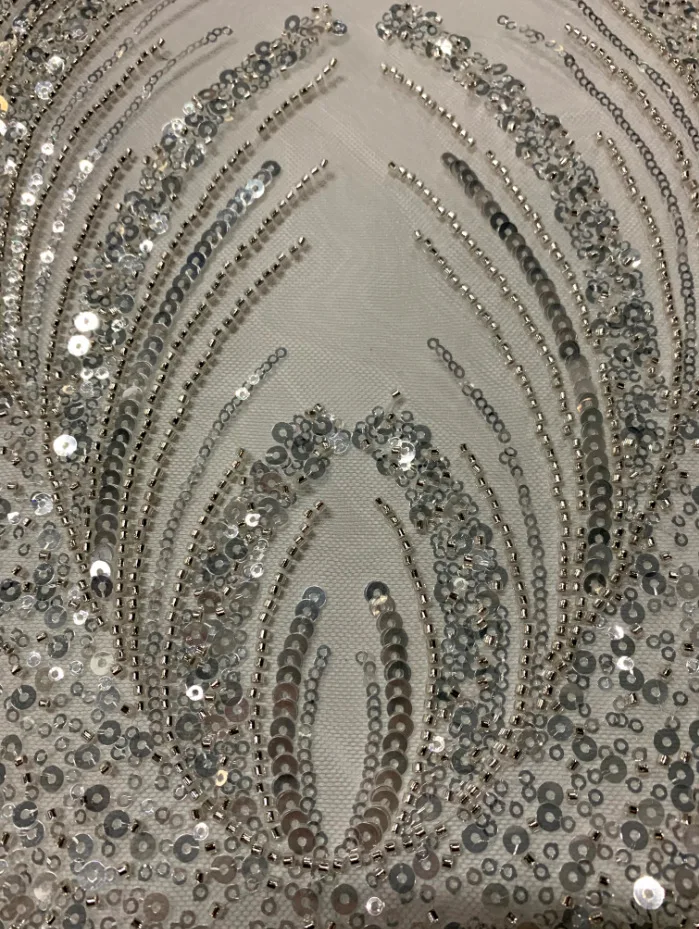 New Three-dimensional Flower Silver Beads Crystal Embroidery Wedding Dress Performance Dress Lace Fabric