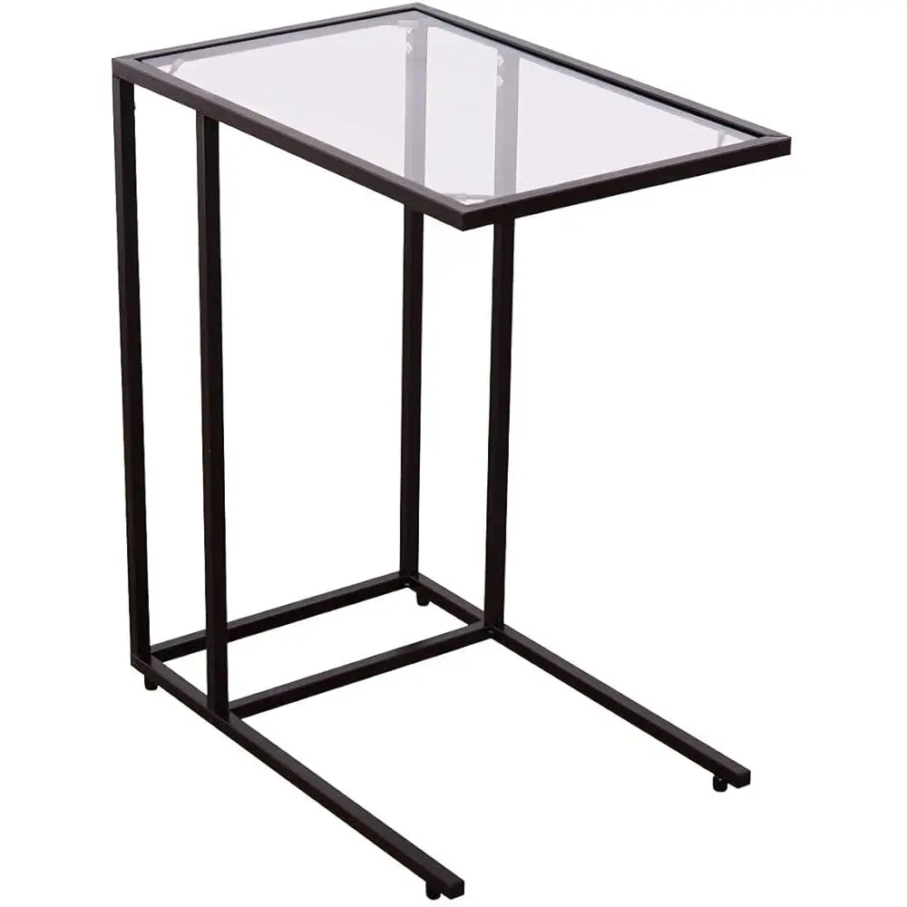 

C Shaped End Table, Sofa Side Table W/Tempered Glass Top, Industrial Sna Table W/Solid Steel Frame, Lightweight & Portable, I