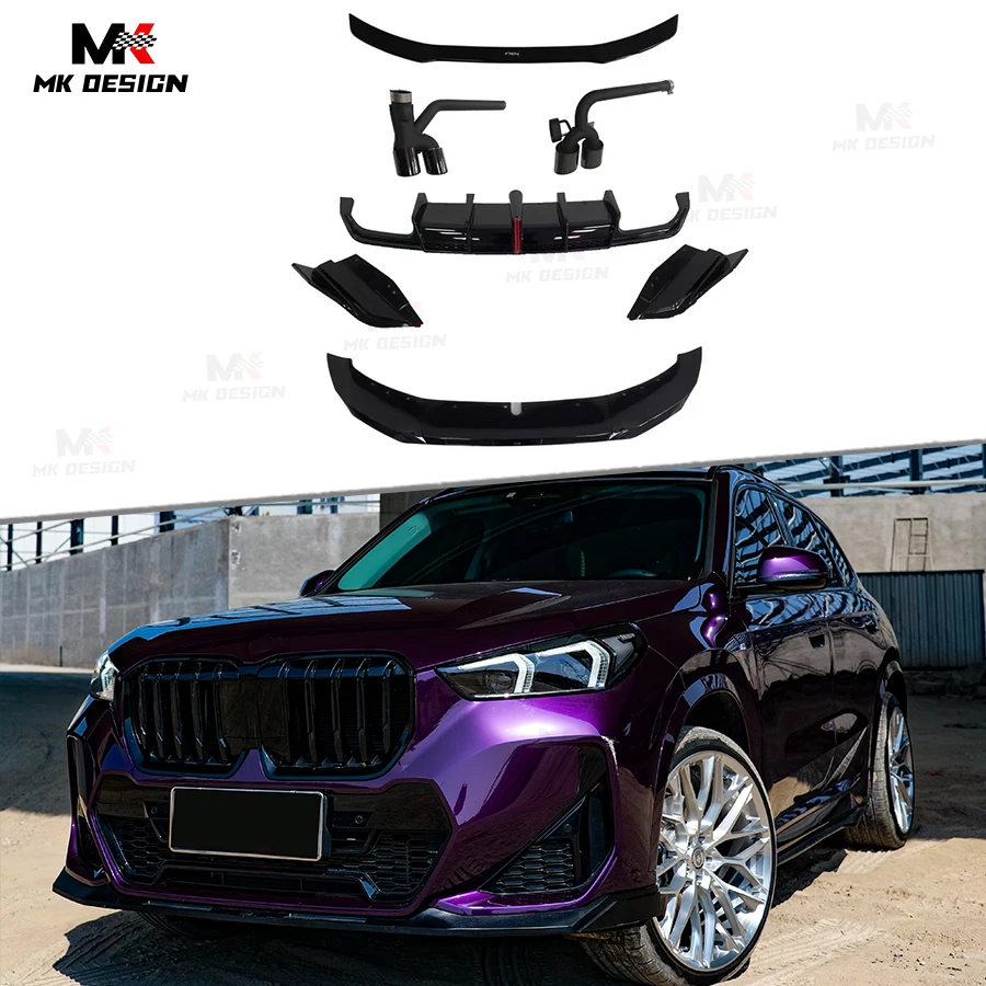 

VTEN Style Front Bumper Lip Rear Diffuser W/ LED Light Exhaust Pipe Rear Roof Wing for BMW X1 U11 2024+ Gloss Black Body Kits