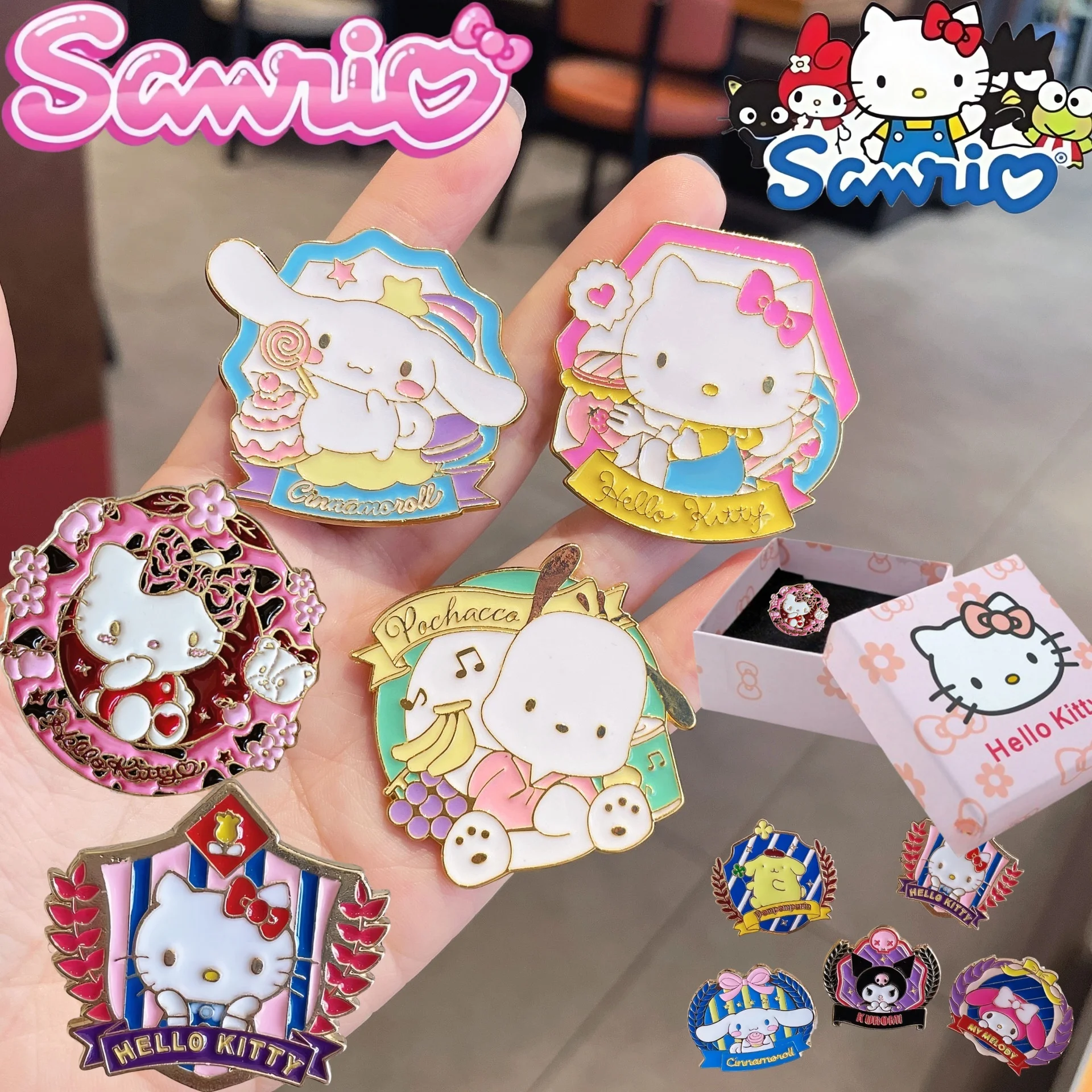 1/5 Pcs Sanrio Anime Brooch Kuromi HelloKitty Enamel Pin Cinnamon Metal Badge Clothing Jewelry Kid Toy Backpack Accessories Gift