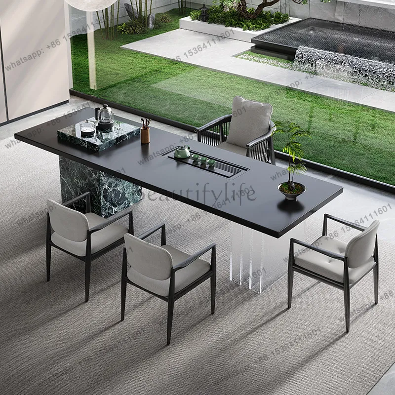 Italian minimalist rock slab tea table and chair combination villa creative art tea table light luxury modern simplicity