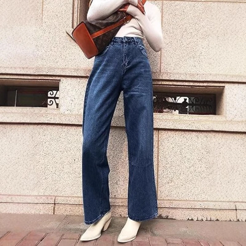 

Jeans Women Denim Wide Leg Pants Mom High Waist Washed Distressed Pockets Floor Length 2025 Streetwear Basis Straight Trousers