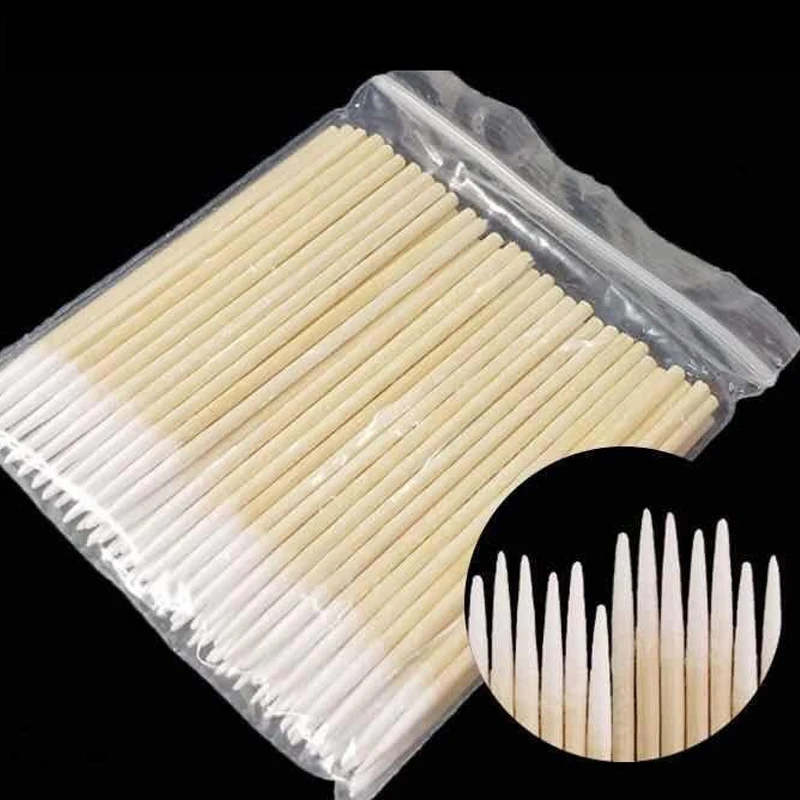 500pcs Wood Cotton Swab Eyeliner Makeup Eyebrow Lipstick Ultra-fine Cotton Swab Nails Ears Cleaning Disposable Cosmetic Tools