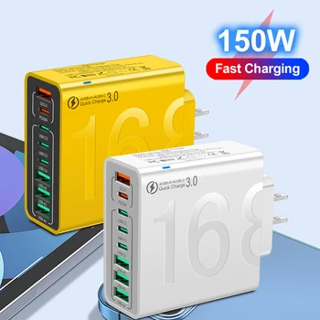 Toplam 150 W 8 Port Hızlı Şarj QC3.0 Seyahat Şarj Cihazı iPhone 14 Samsung Xiaomi AB ABD KR Fiş Cep Telefonu Duvar Adaptörü