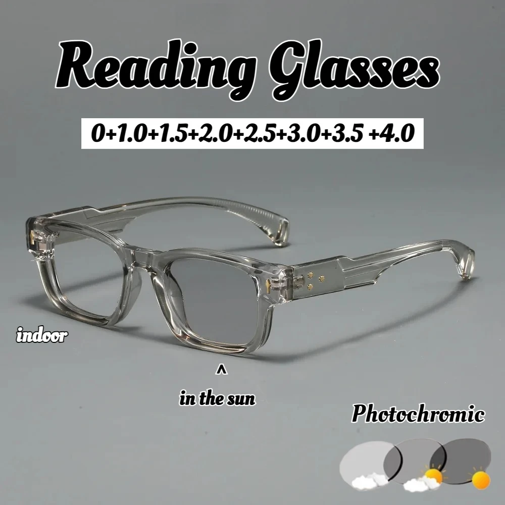 

Neutral Classic Square Photochromic Far-sighted Glasses Men's Trend of Anti-blue Light Outdoor Color-changing Reading Sunglasses