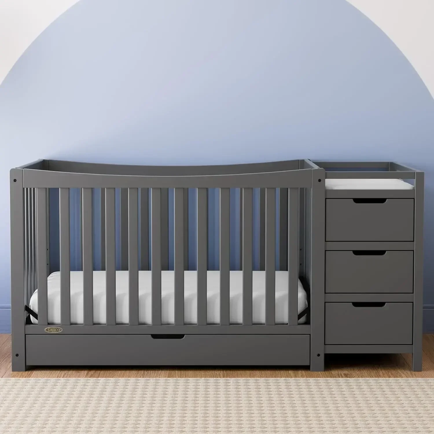 Graco Remi 4-in-1 Convertible Crib & Changer with Drawer (Gray) – GREENGUARD Gold Certified, Crib and Changing -Table Combo