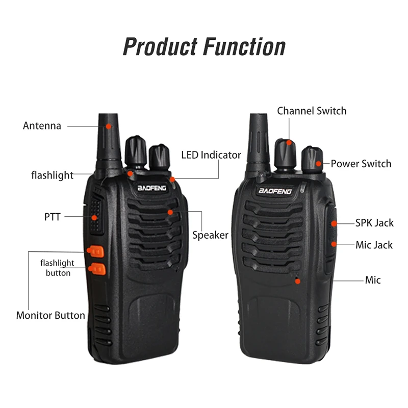 BF888s Walkie Talkie UHF 16 saluran, Walkie Talkie UHF 400-470MHz BF-888S, Dual Band Radio dua arah portabel