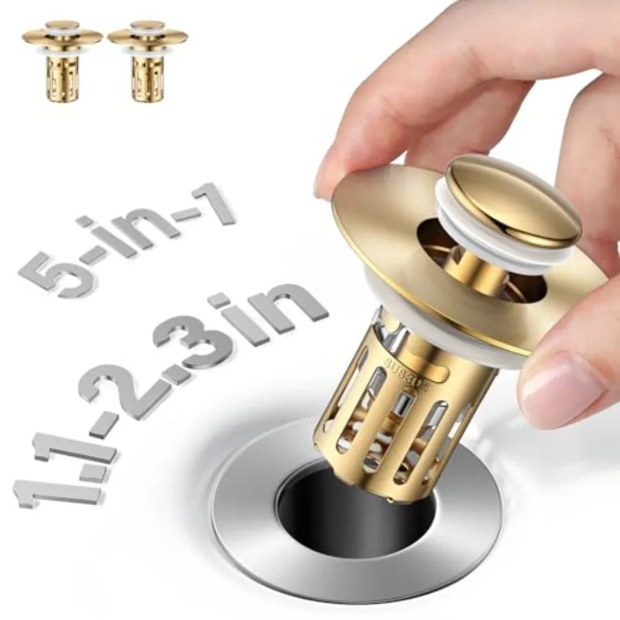 2 Pc Bathroom Sink Stopper-All Metal Sink Stopper-Universal Fit 99% Bathroom Stopper with Removable Stainless Steel Hair Catche