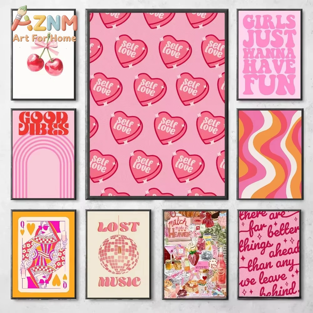 

1pc Pink Love Heart and Playing Cards Preparatory Student Canvas Poster Bauhaus Wall Art Poster Coffee House Bar Home Decor